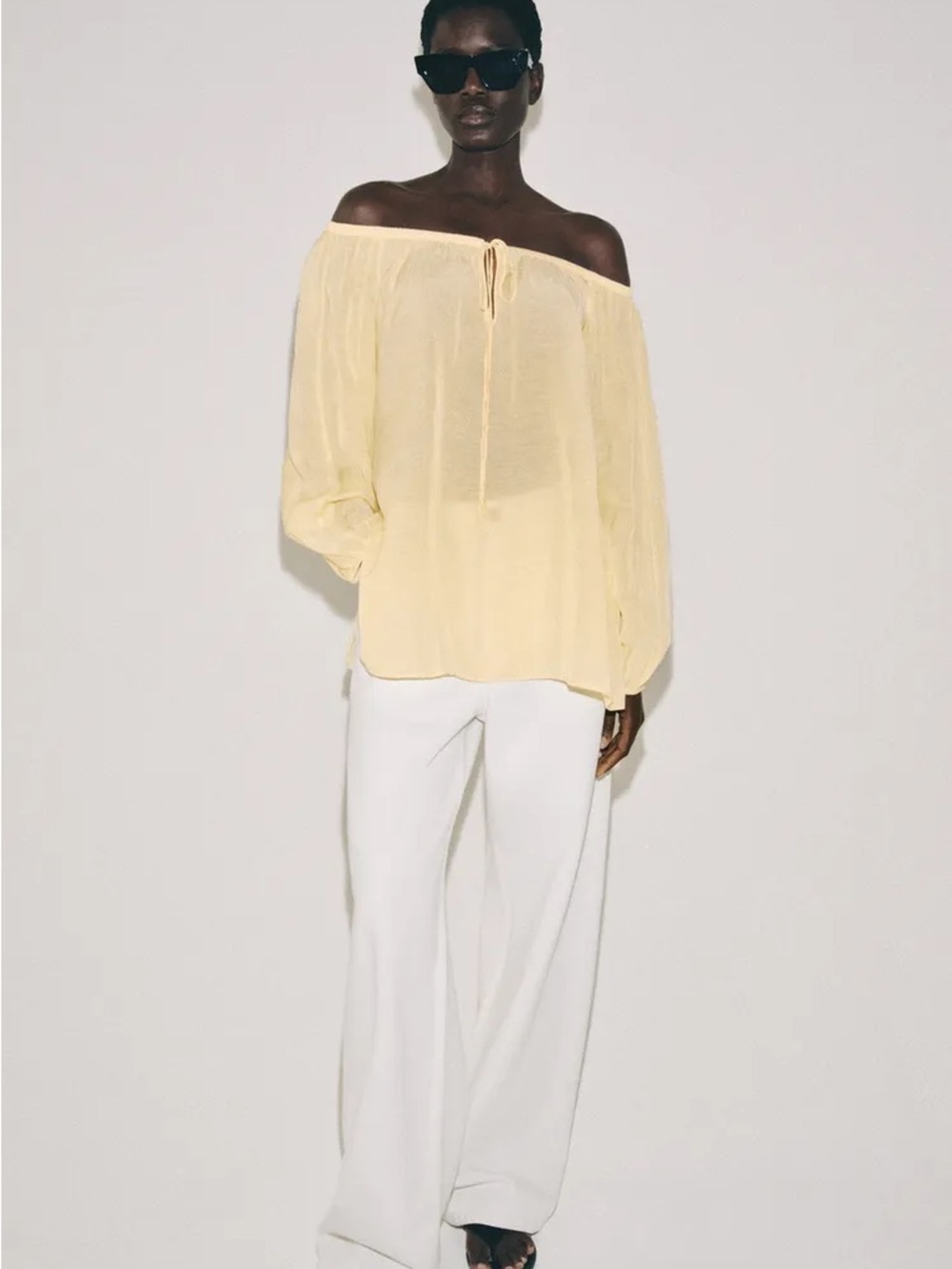 Zara ZW COLLECTION LINEN BLEND BLOUSE PASTEL YELLOW4786/036/321